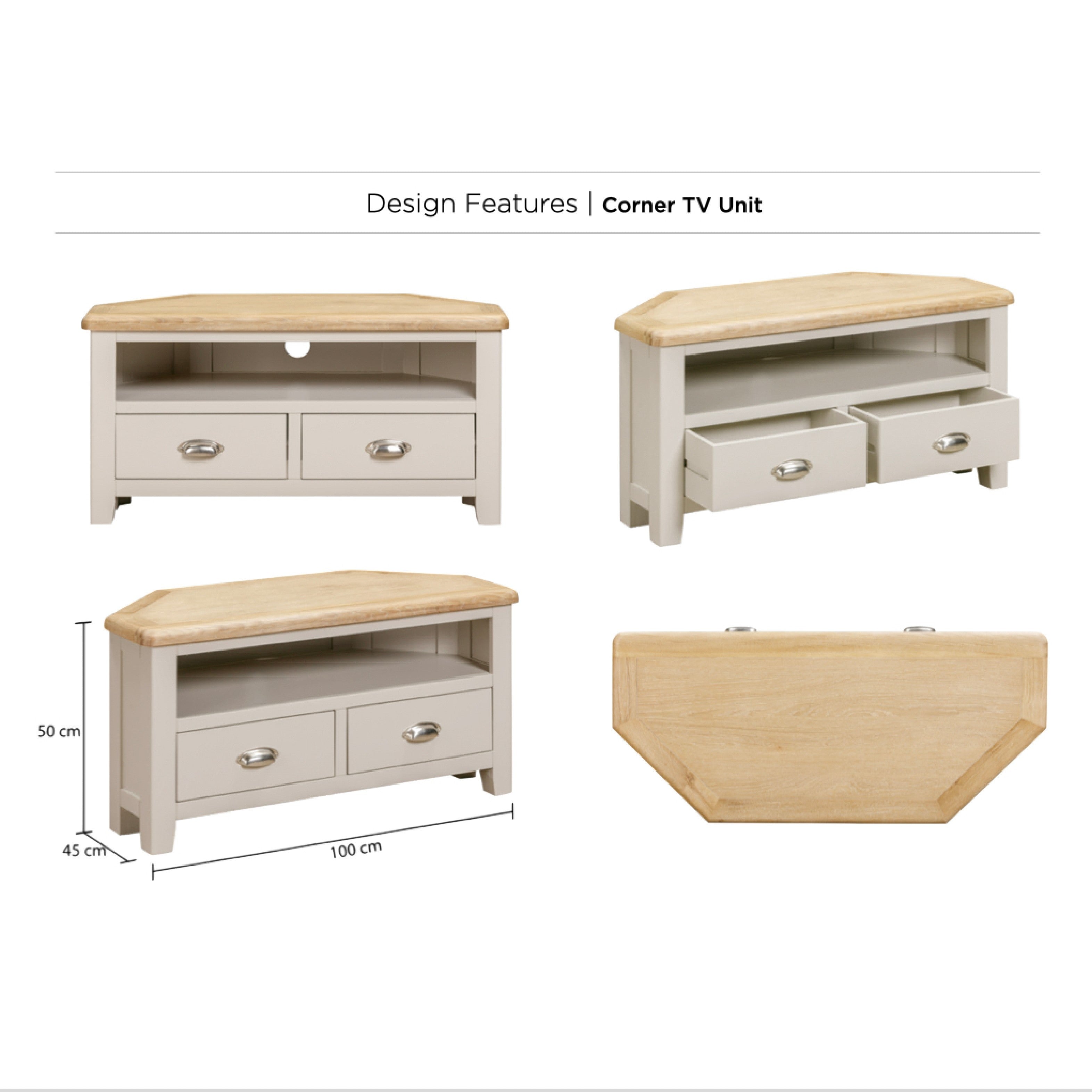 Windermere Oyster Grey Painted & Oak TV Unit - Corner