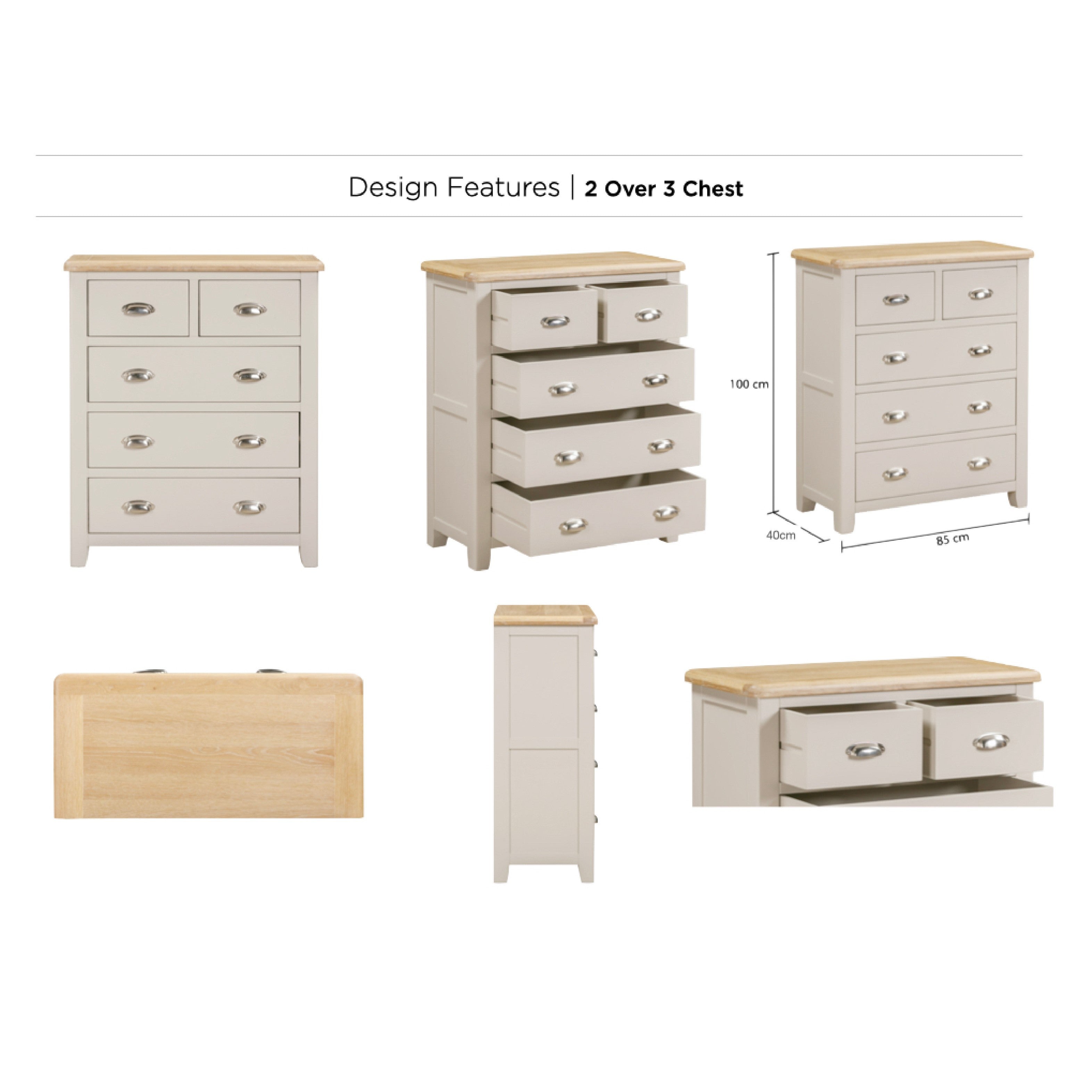 Windermere Oyster Grey Painted & Oak Chest of Drawers - 2 Over 3