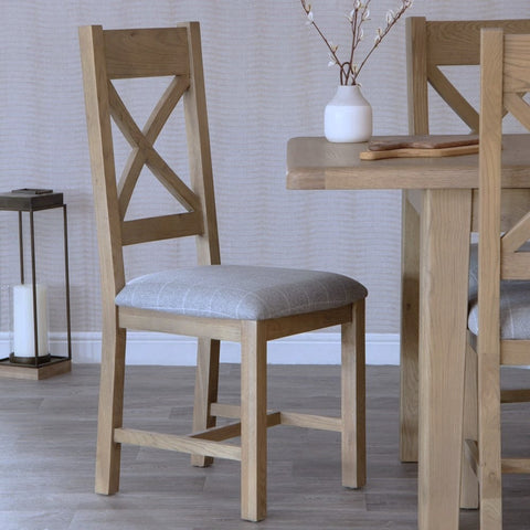 Norfolk Oak Dining Chair - Cross Back with Grey Check Seat