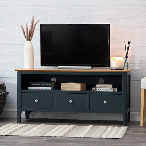 Rimini Oak & Charcoal Painted TV Unit - Large