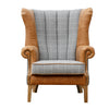 Ernie Fluted Wing Chair in Leather & Wool - Grey Check