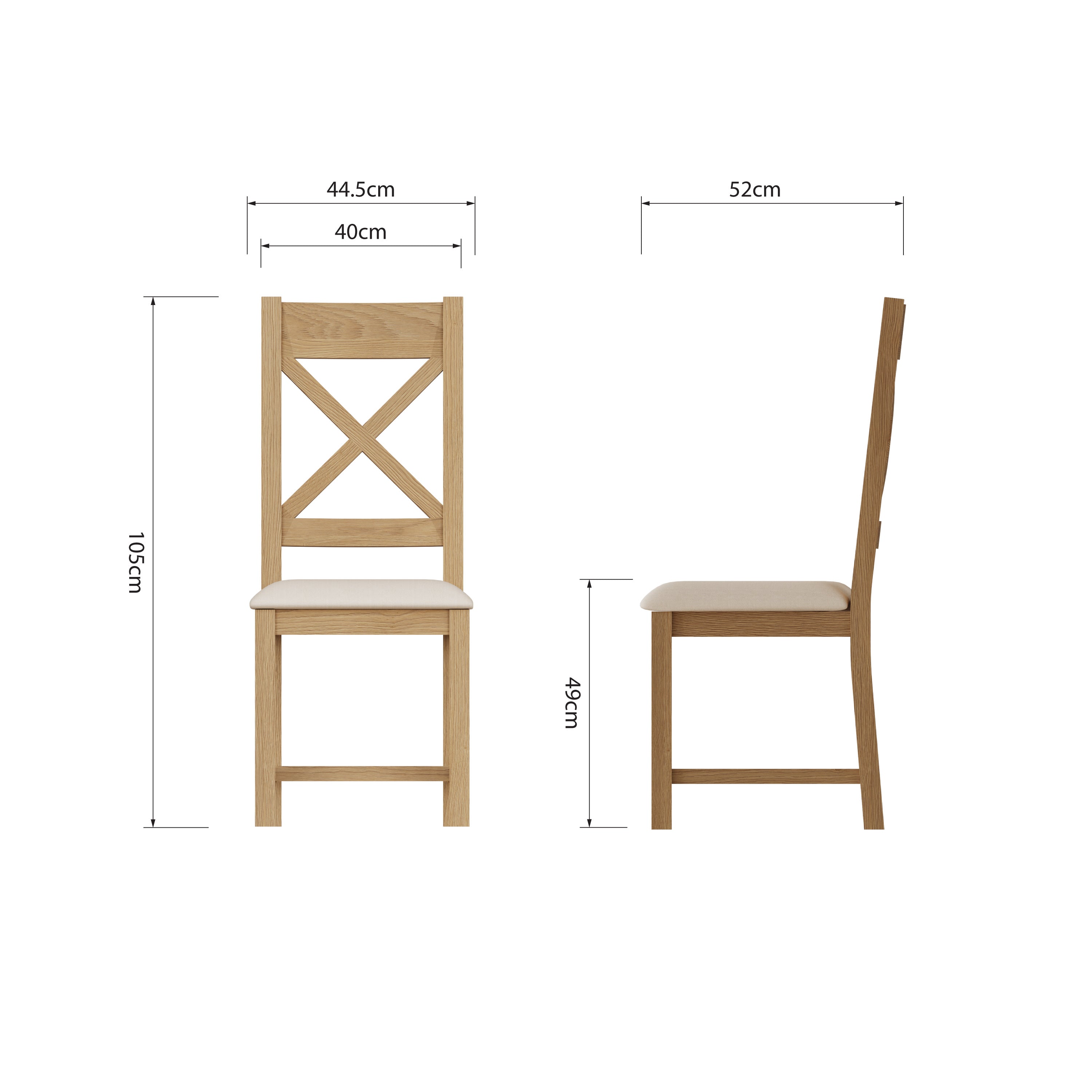 Oakdale Oak Cross Back Dining Chair - Padded Seat
