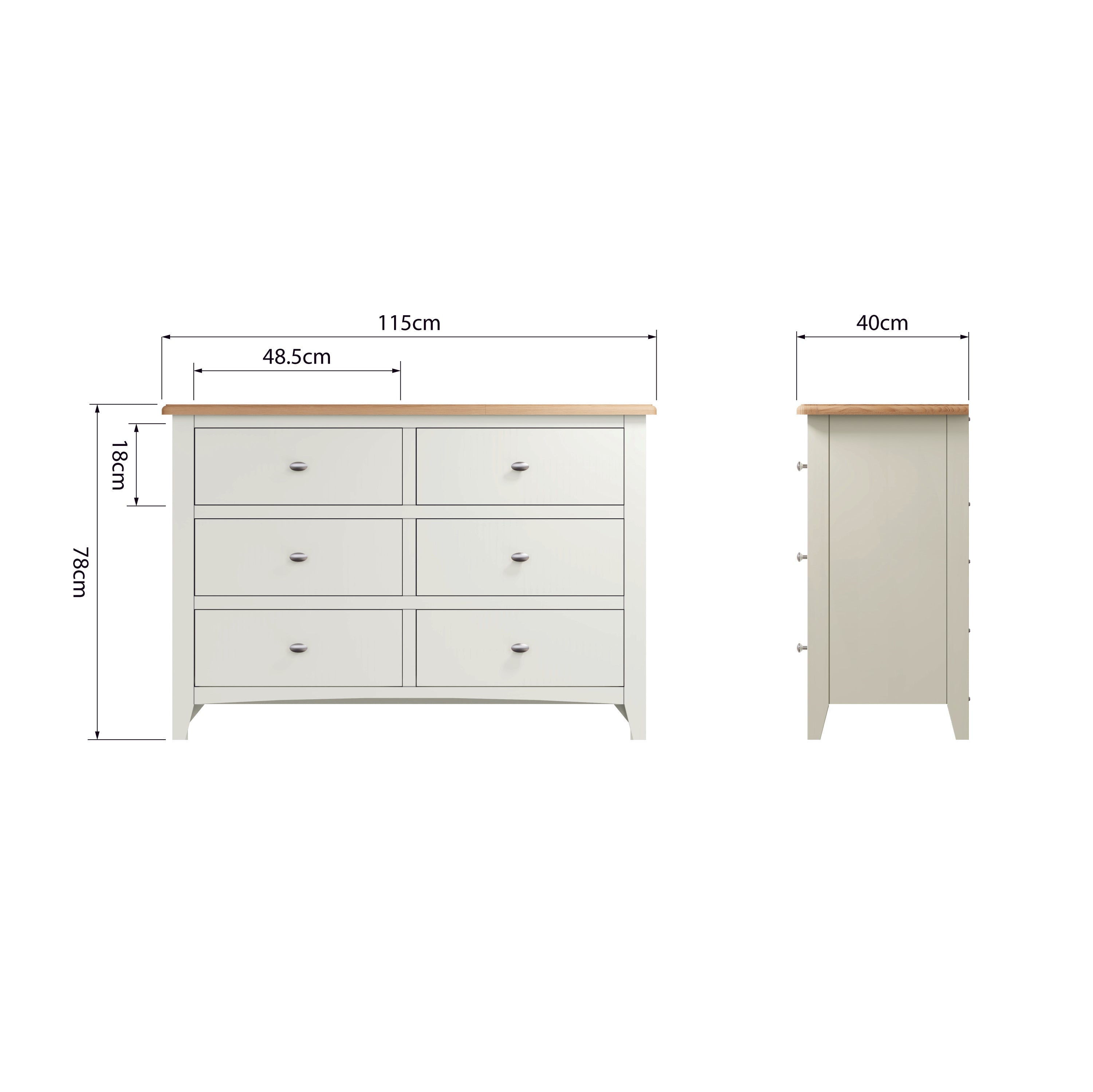 Modena Oak & White Chest of Drawers - 6 Drawer
