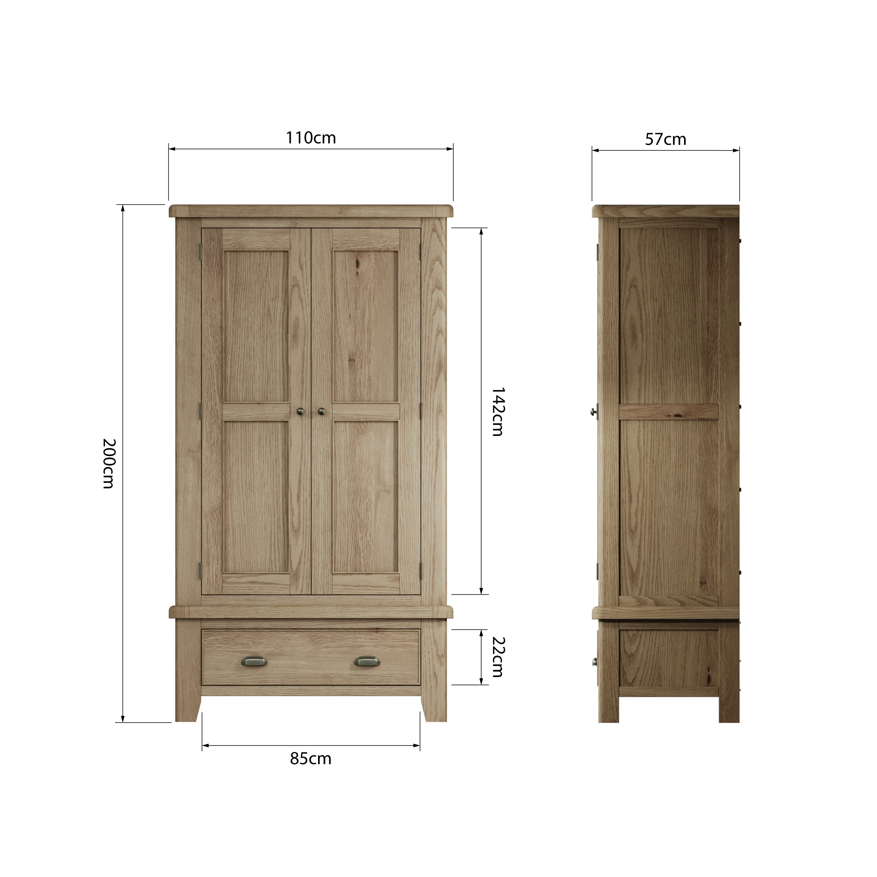 Norfolk Oak Wardrobe - 2 Door with Drawer