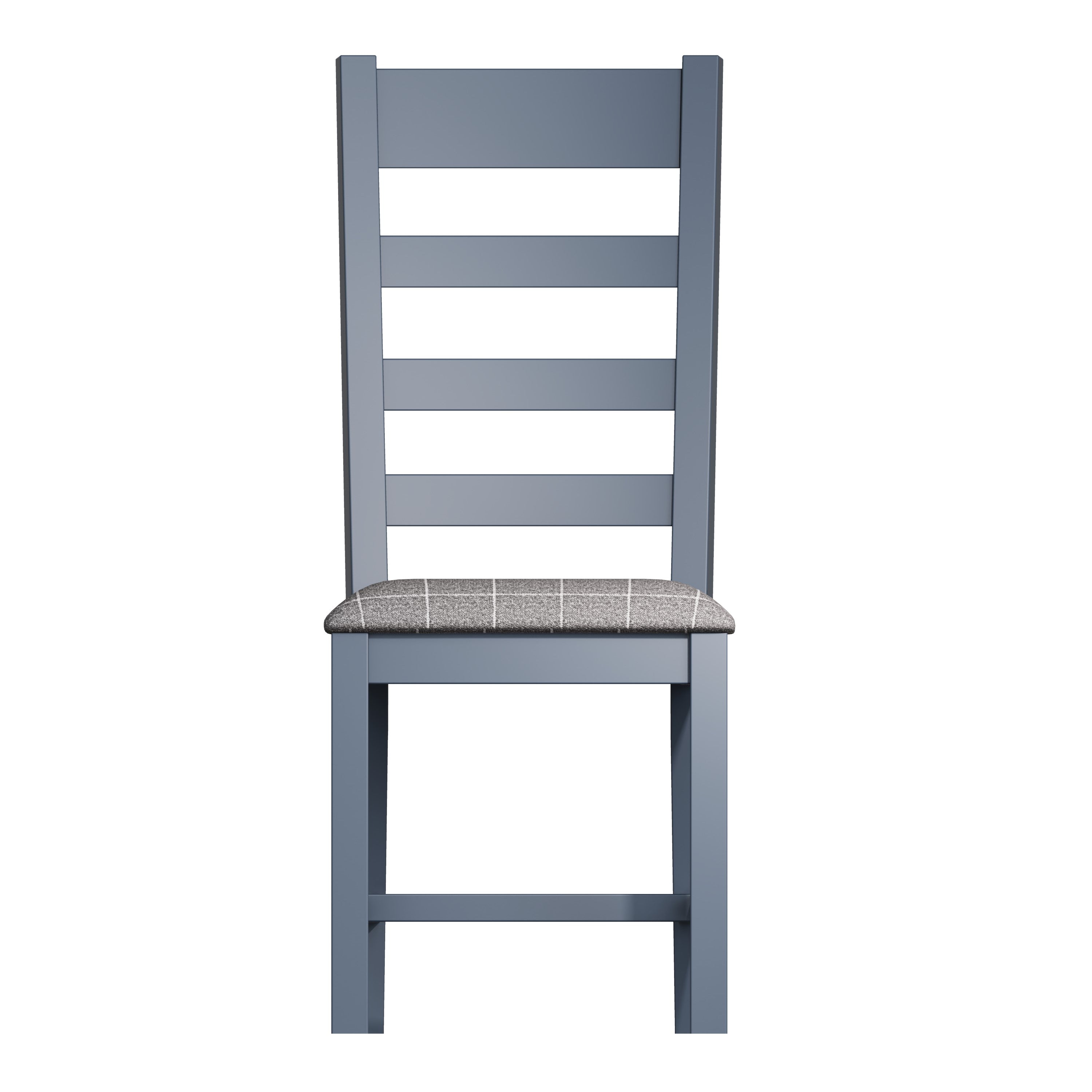 Norfolk Oak & Blue Painted Dining Chair - Ladder Back Grey Check Seat