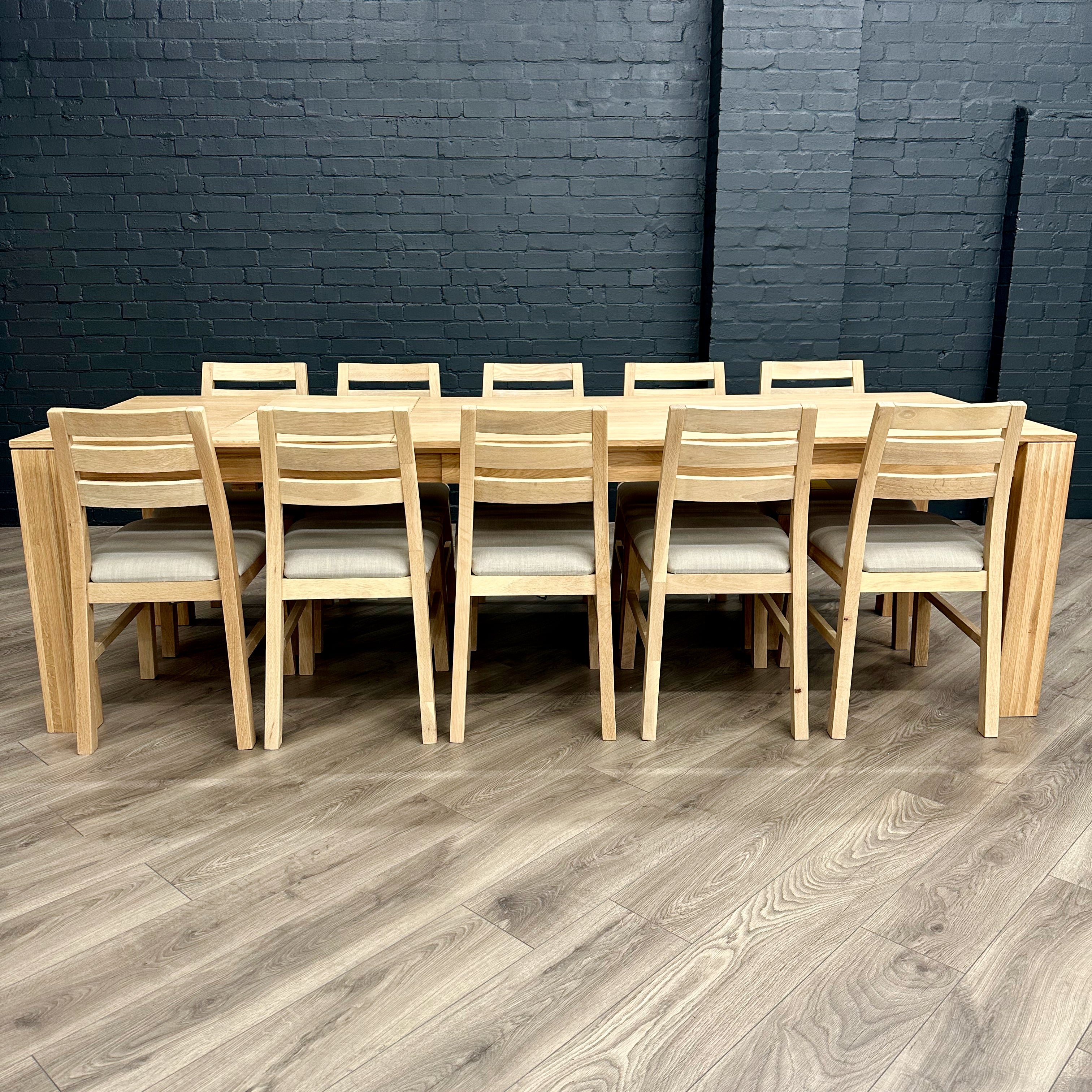 Oslo Premium Oak - XL Extending Dining Table, PLUS 10x Solid Oak Chairs
