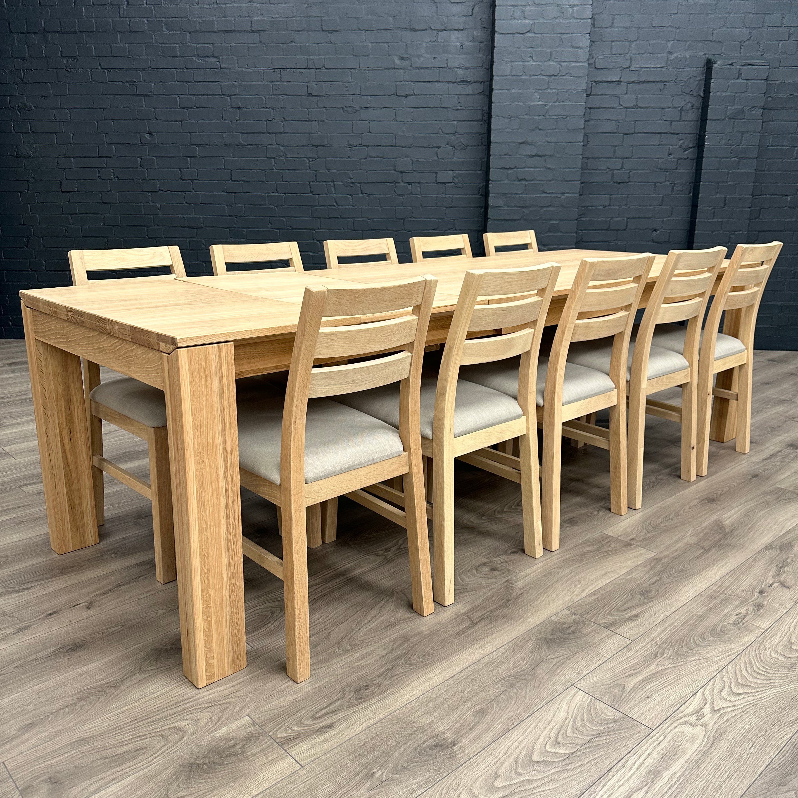 Oslo Premium Oak - XL Extending Dining Table, PLUS 10x Solid Oak Chairs