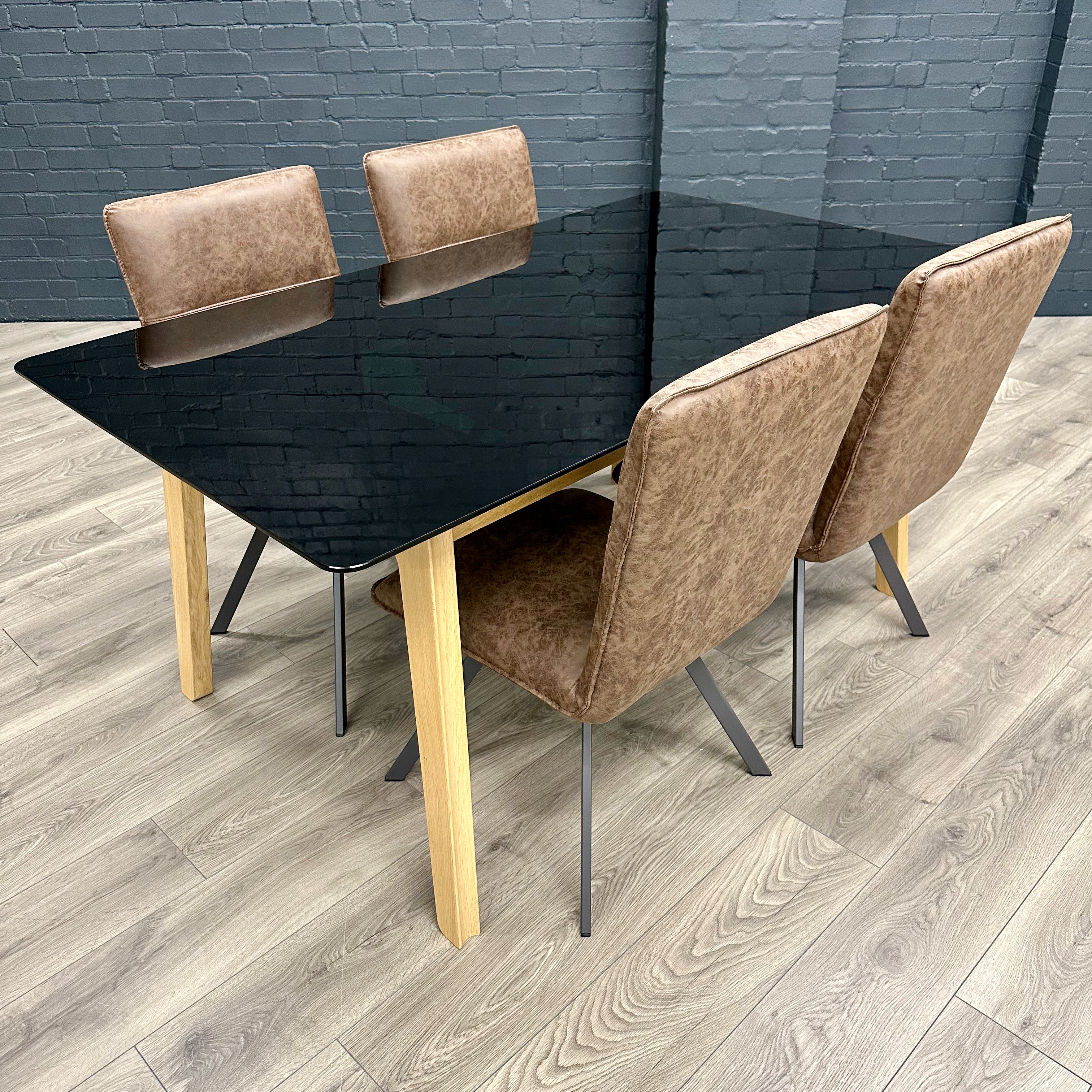 Stockholm Oak & Black Glass - Dining Table, PLUS 4x Chairs