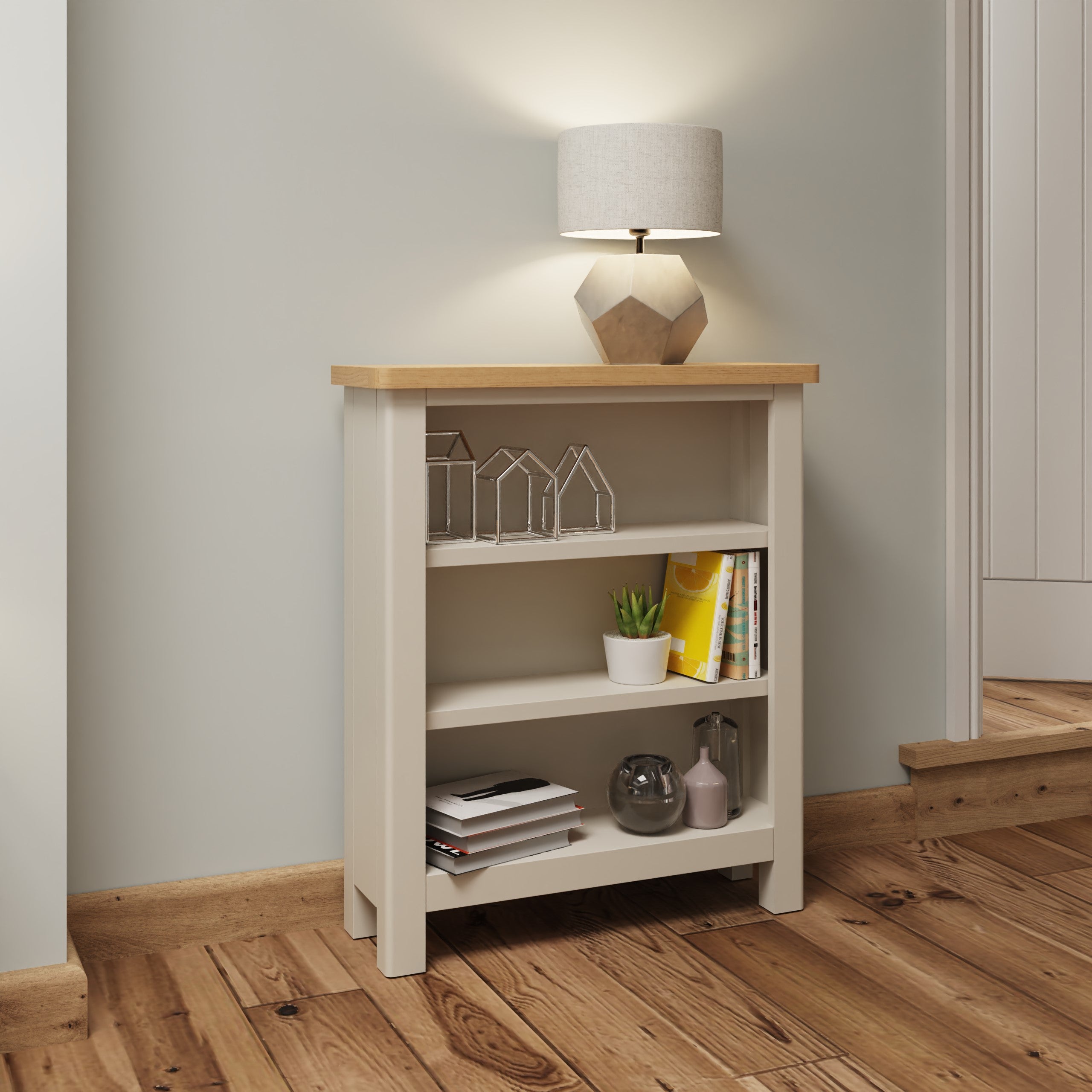 Oregon Oak & Stone Painted Bookcase - Small Wide