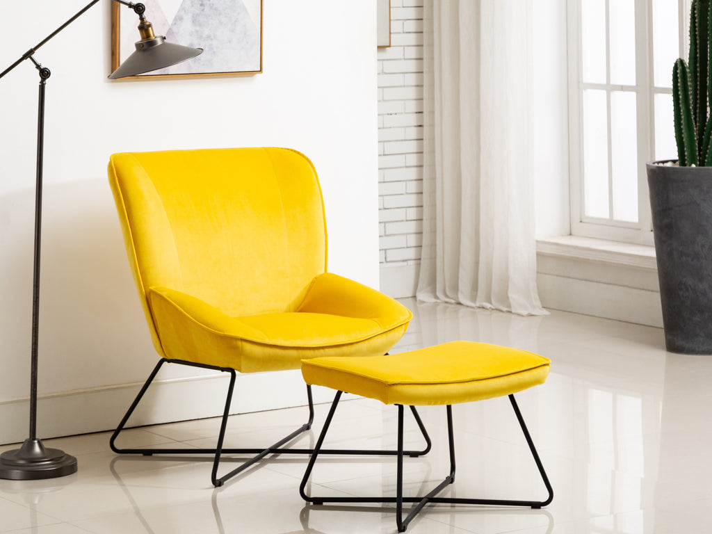 Teagan Accent Chair & Stool Set - Ochre Yellow