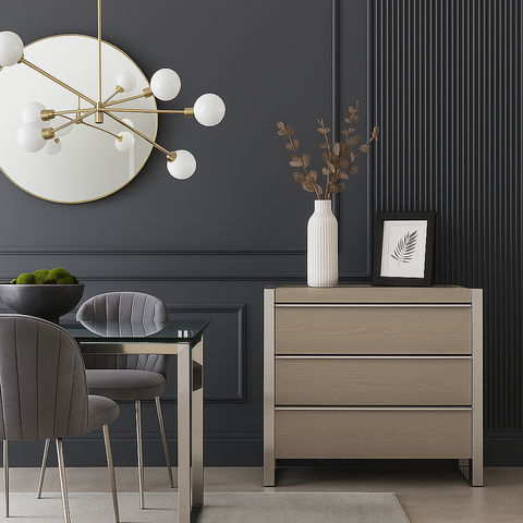 Sloane Oak & Chrome Chest of Drawers - 3 Drawer