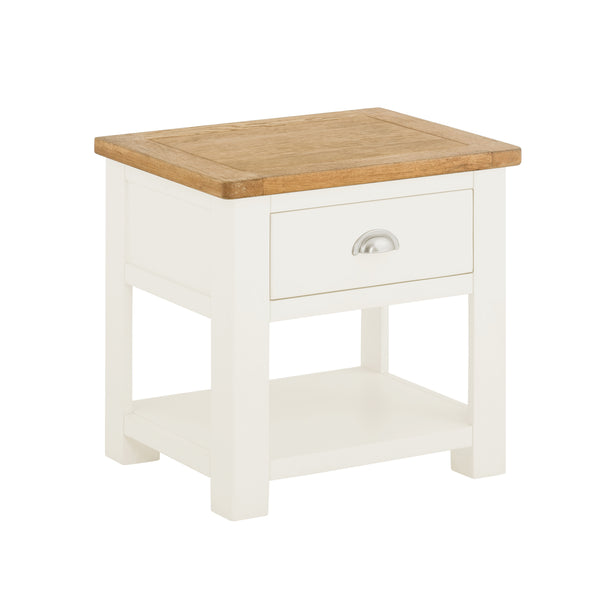 Portland Lamp Table with Drawer - White