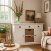 Wicklewood Handpainted Warm White Standard Sideboard with Seagrass Baskets