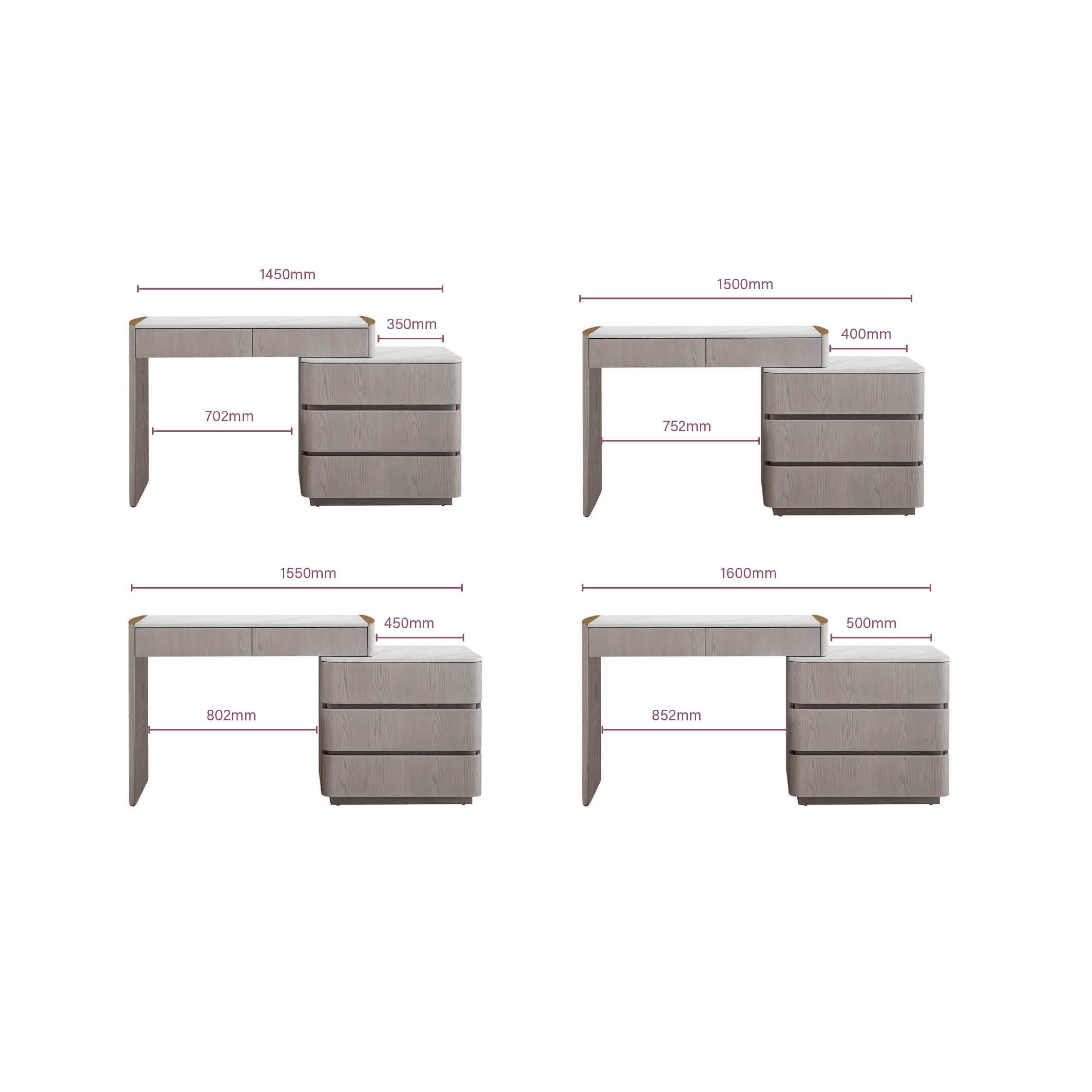 Mondello Washed Oak - Dressing Table with 5 Drawer Chest