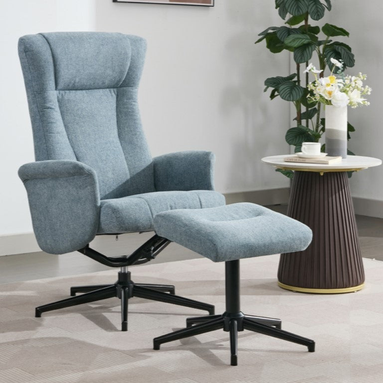 Apero Manual Swivel Chair & Footstool - Ice Blue