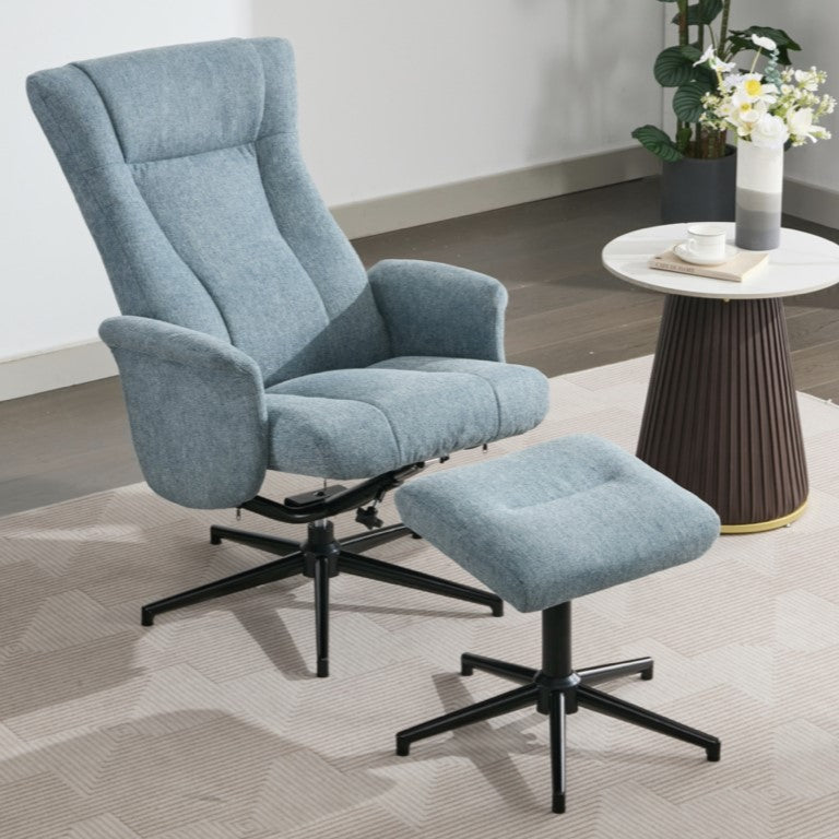 Apero Manual Swivel Chair & Footstool - Ice Blue