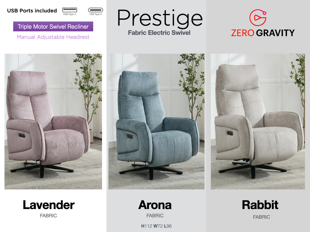 Prestige Fabric Electric Swivel Chair - Lavender