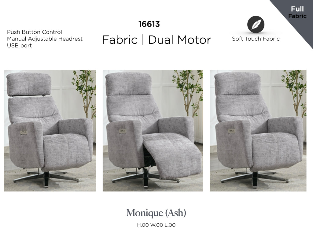 Monique Dual Motor Electric Armchair - Ash