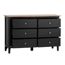 Rimini Oak & Jet Black Painted Chest of Drawers - 6 Drawer