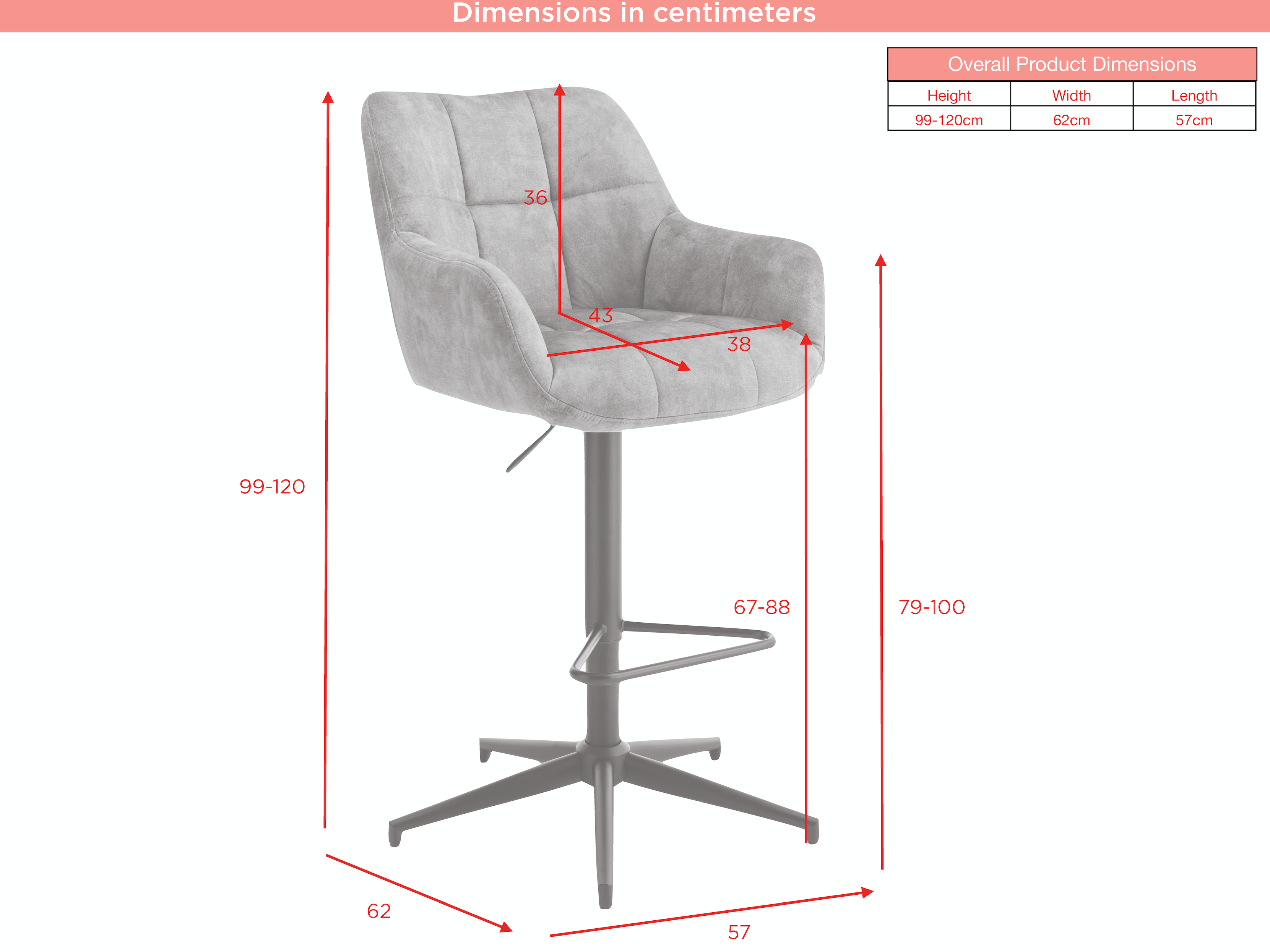 Jade Swivel Bar Stool - Rust