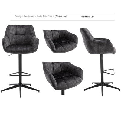 Jade Swivel Bar Stool - Charcoal