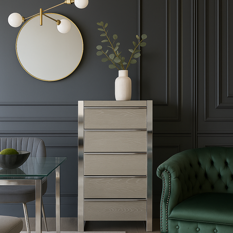 Sloane Oak & Chrome Chest of Drawers - 5 Drawer