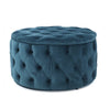 Elegant Round Buttoned Footstool - Teal Velvet