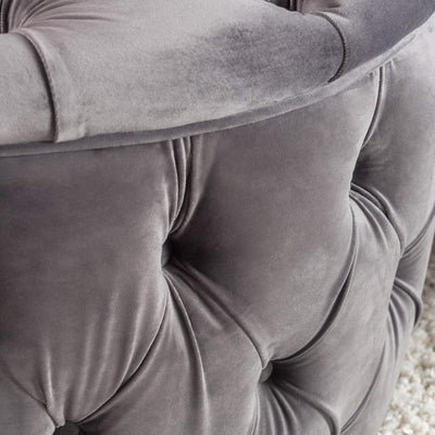 Elegant Round Buttoned Footstool - Grey Velvet