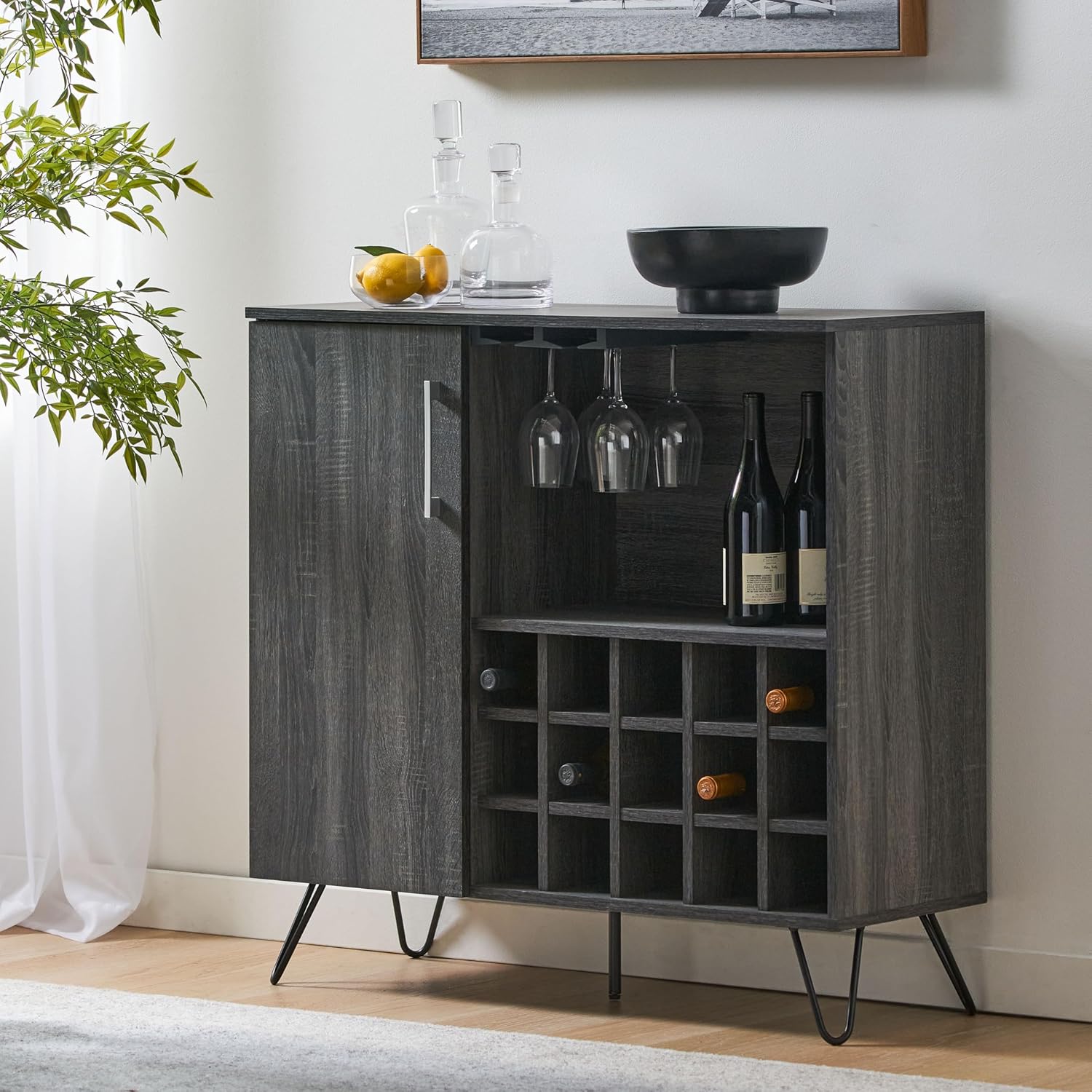 Grey Oak Effect Wine Cabinet