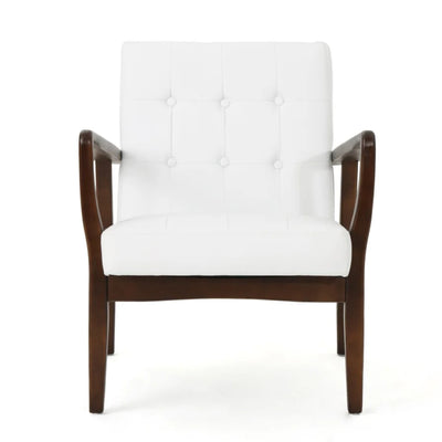 Club Chair - White PU with Wood Frame