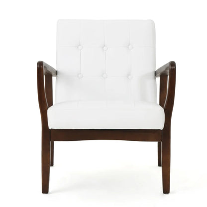 Club Chair - White PU with Wood Frame