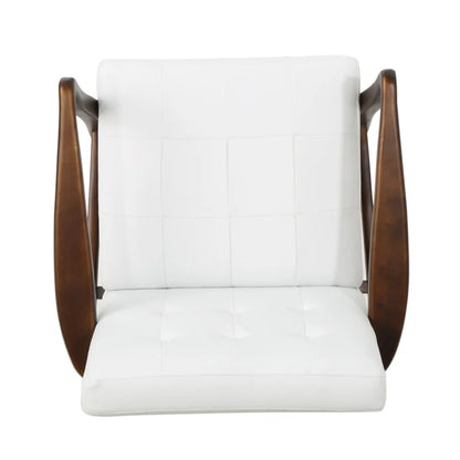 Club Chair - White PU with Wood Frame