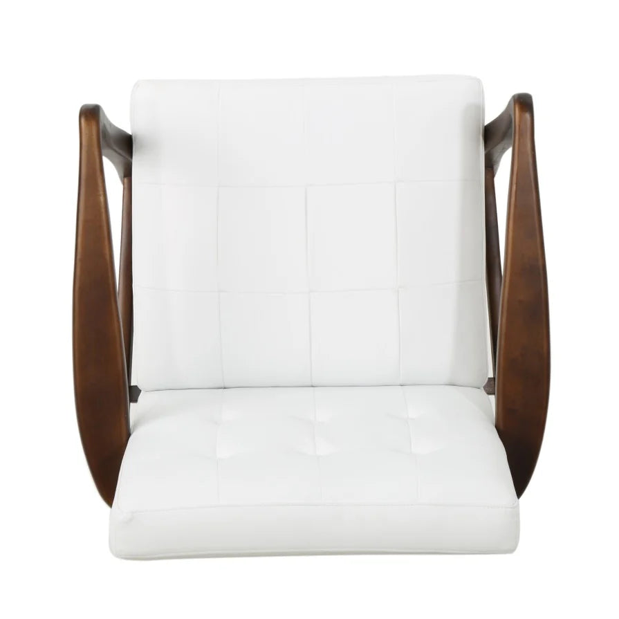 Club Chair - White PU with Wood Frame
