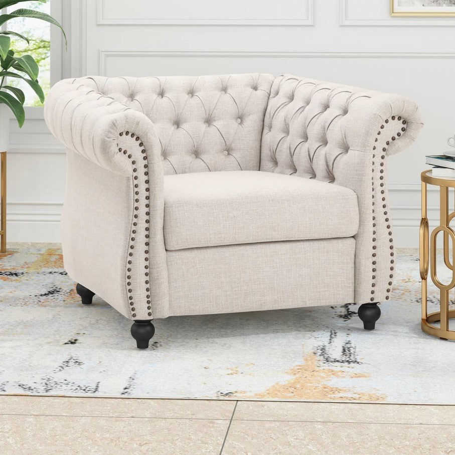 Chesterfield Arm Chair Beige The Oak Outlet
