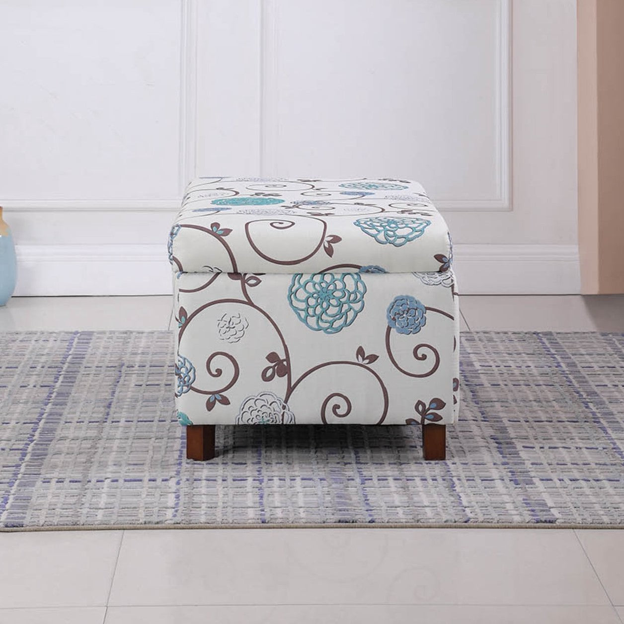 Floral Ottoman - Blue Floral Pattern