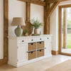 Wicklewood Extra Large White Painted Sideboard, with Sea Grass Baskets