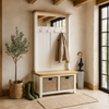 Cotswold White Painted & Oak Hall Bench - Tall