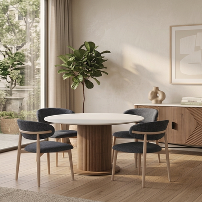 Aimar Round Dining Table & 4x Charcoal Chairs