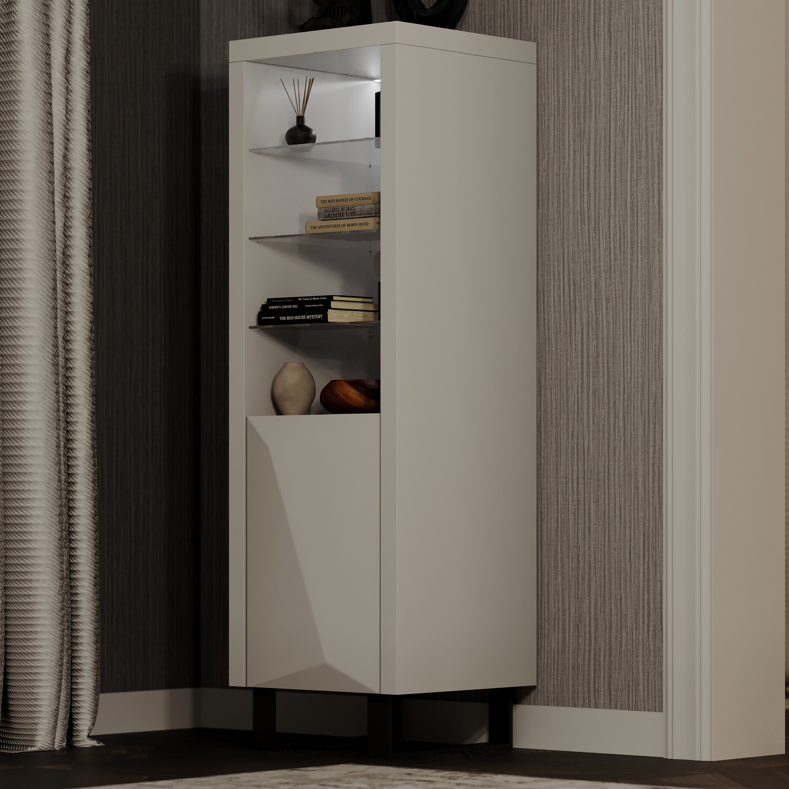 Mint Collection - Tall Narrow Bookcase Display Cabinet - Gloss Grey