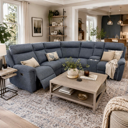 Bowie 2 Corner 2 Sofa + Console - Electric Recliner - Azul