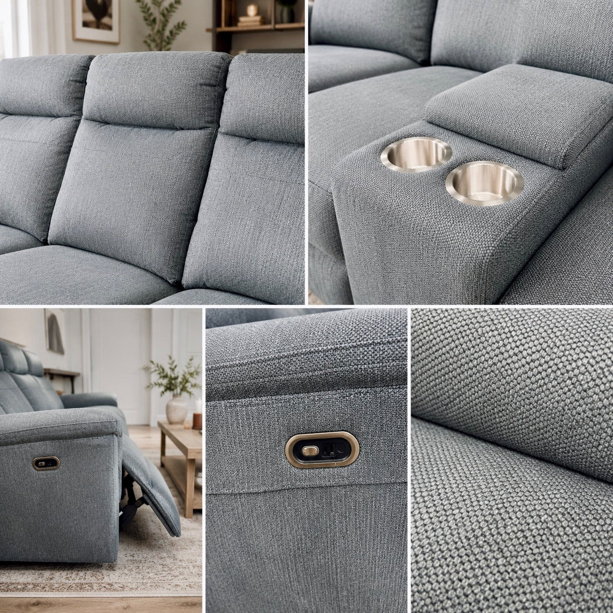 Bowie 2 Corner 2 Sofa + Console - Electric Recliner - Azul