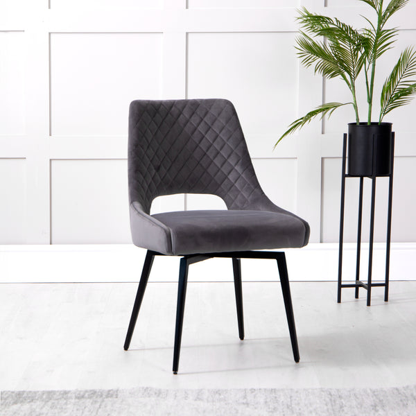 Pippa Diamond Stitch Swivel Chair - Graphite Velvet