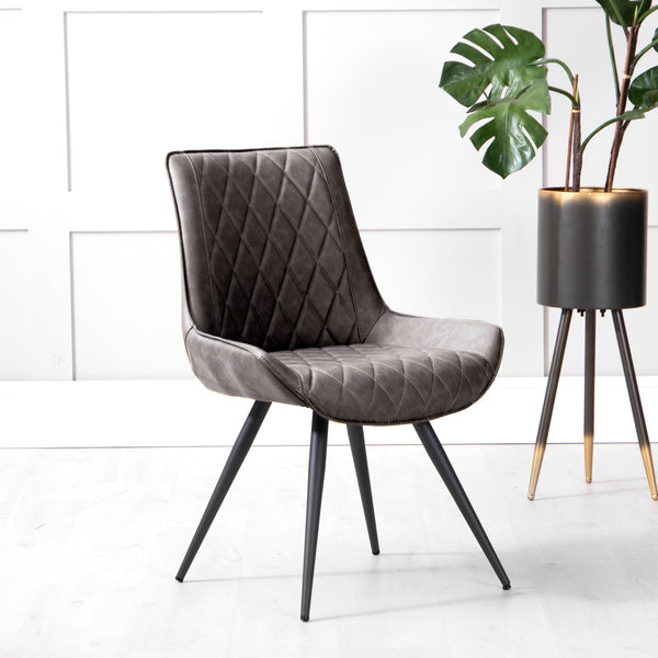 Fordham Industrial Diamond Stitch Dining Chair - Grey