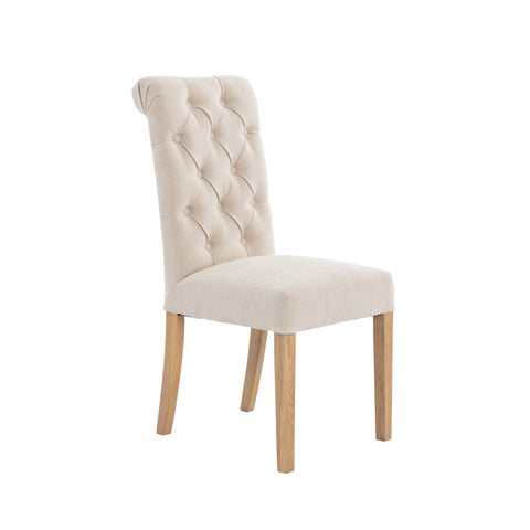 Martley Fabric Scroll Top, Button Back Dining Chair - Natural