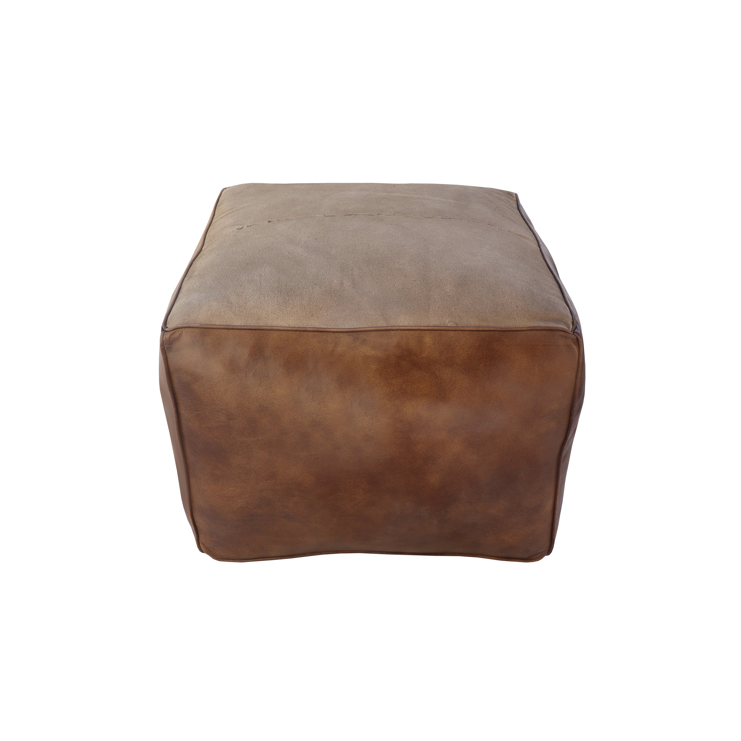Leyton Leather Pouf - Brown