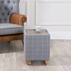 Barry Side Table in Leather & Grey Wool with Glass Top