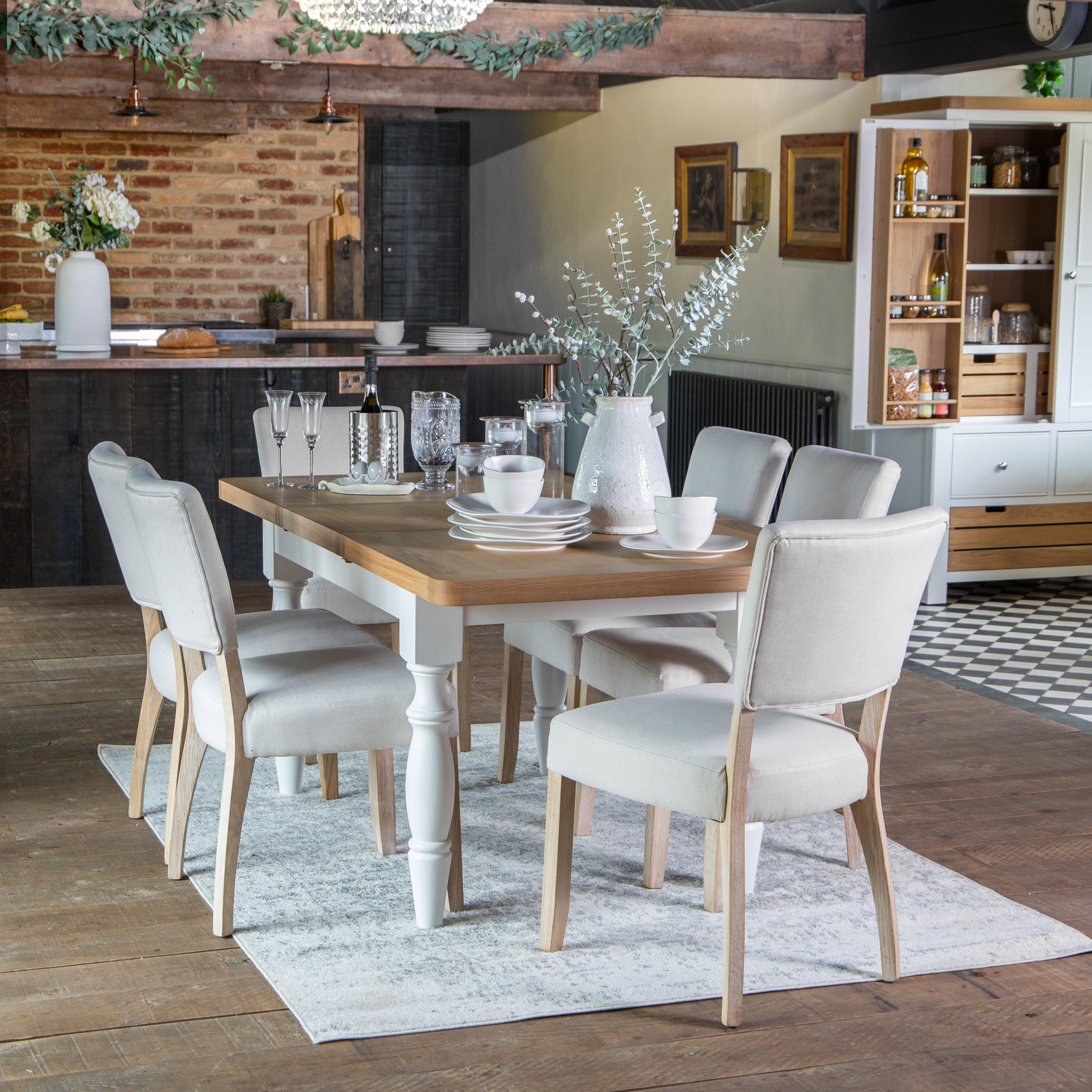 Country Living, White Painted & Oak - 1.3m Extending Dining Table