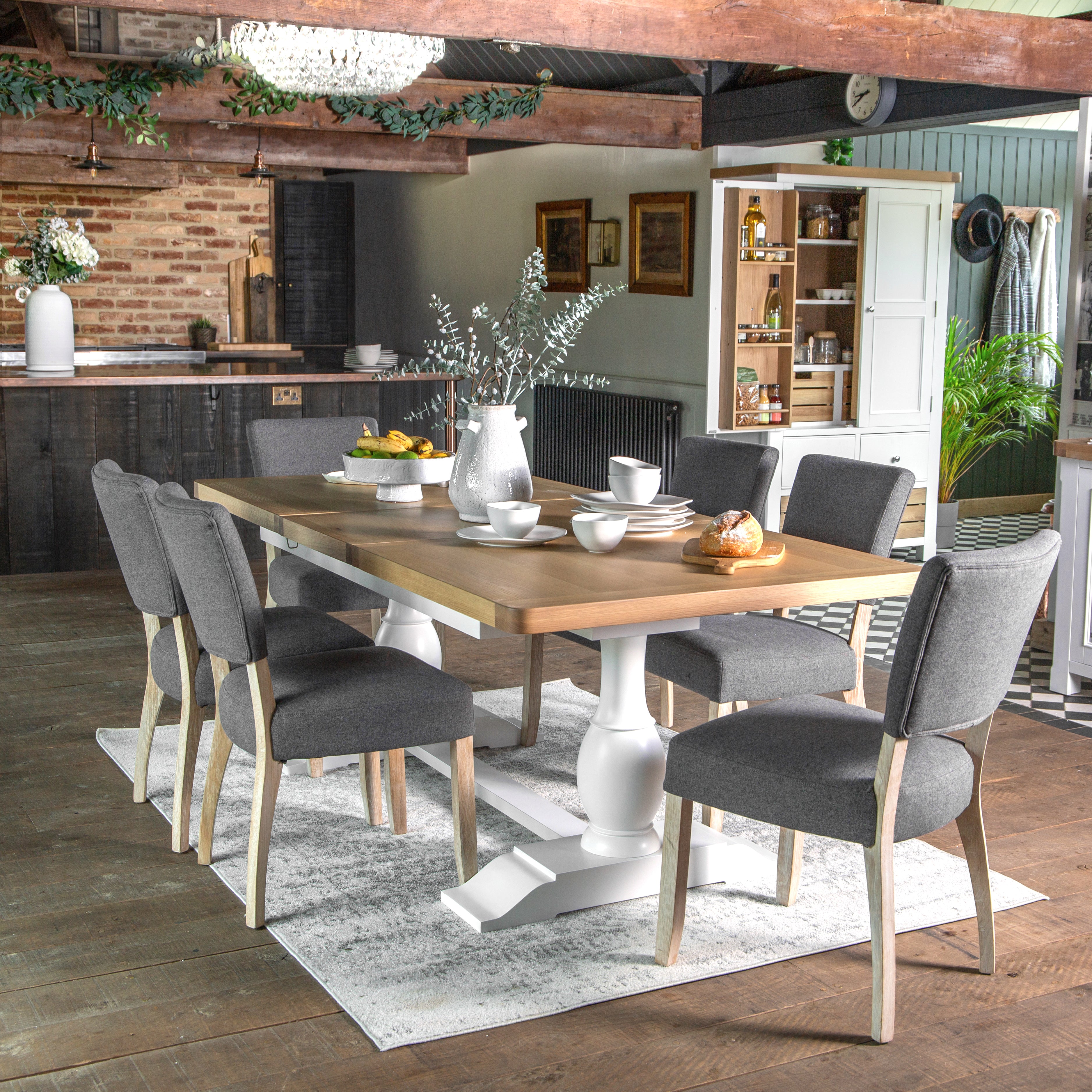 Country Living, White Painted & Oak - 1.6m Extending Dining Table