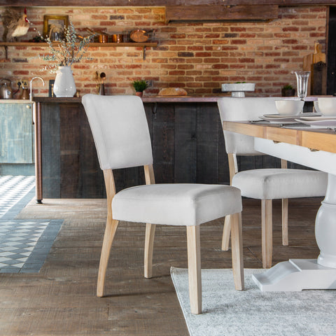 Country Living, White Painted & Oak - Natural Fabric Dining Chair