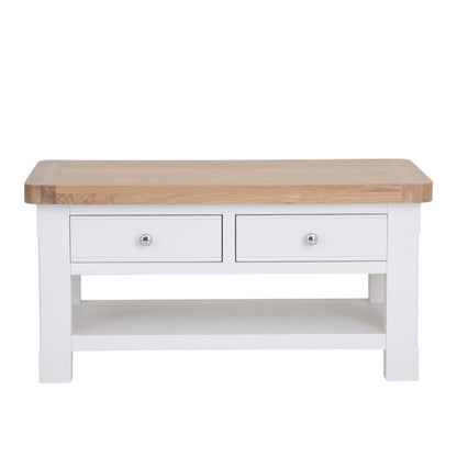 Country Living, White Painted & Oak - Coffee Table with Drawers